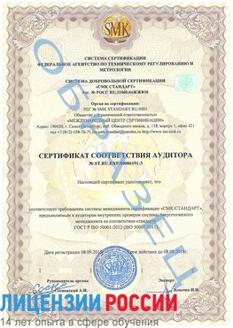 Образец сертификата соответствия аудитора №ST.RU.EXP.00006191-3 Луга Сертификат ISO 50001